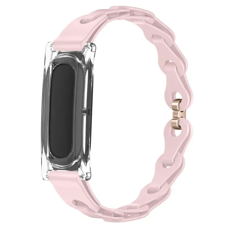 For Google Fitbit Air Transparent PC Case Hybrid Stylish Hollow Silicone Bracelet Watch Band(Powder Sand)
