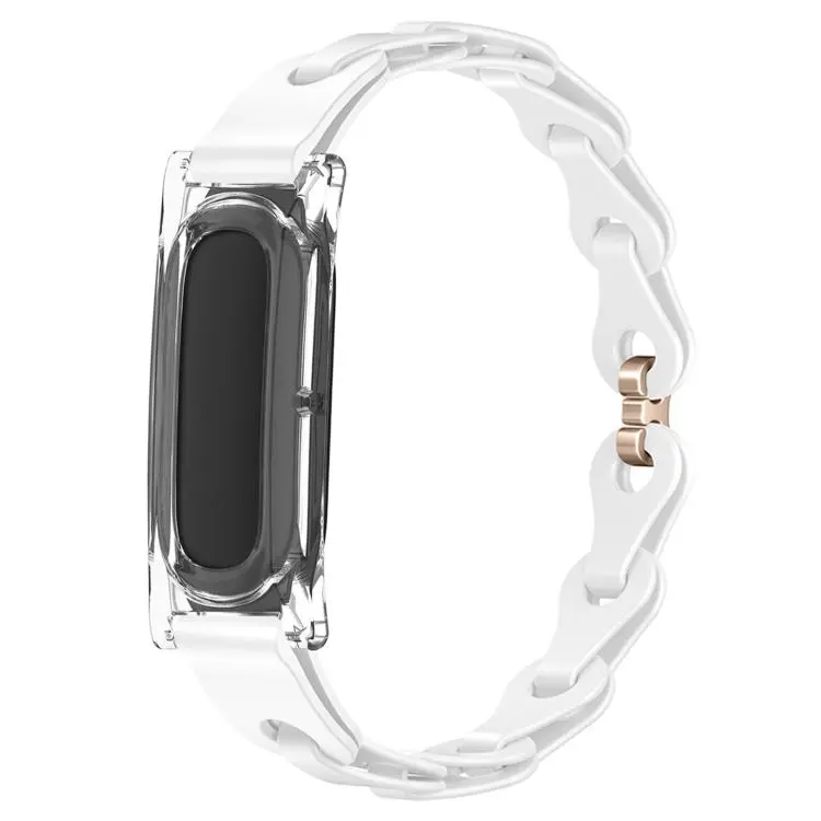 For Google Fitbit Air Transparent PC Case Hybrid Stylish Hollow Silicone Bracelet Watch Band(White)