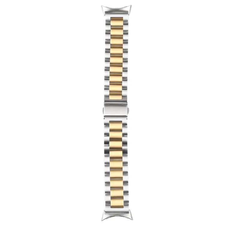 For Google Pixel Watch 5 / 4 / 3 / 2 / 1 41mm Three Strains Stainless Steel Metal Watch Band (Gold + Silver)