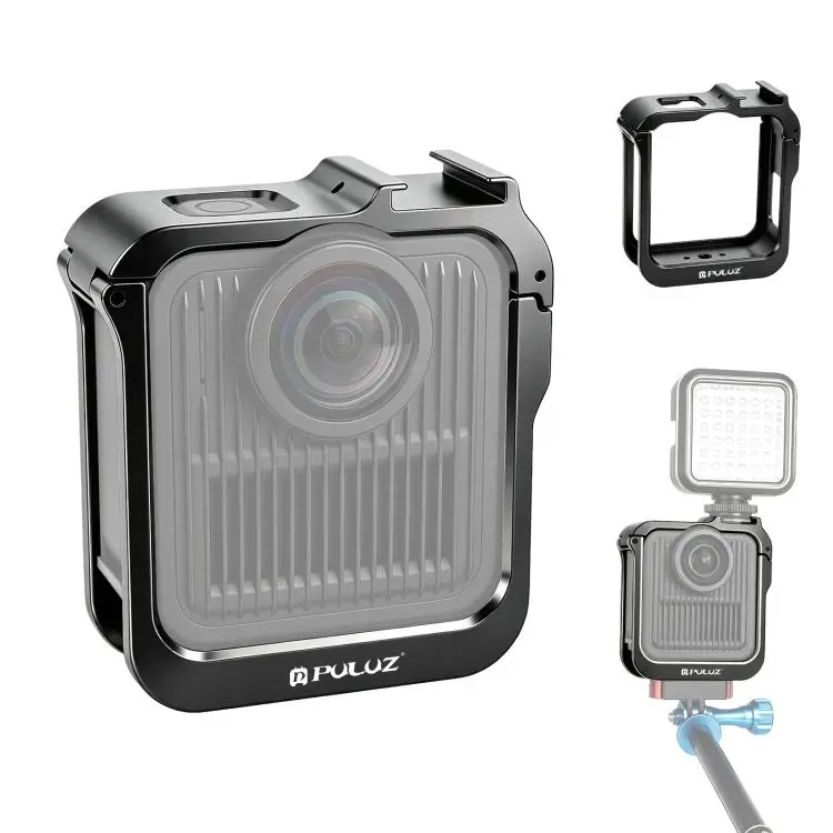 For GoPro MAX2 PULUZ Metal Camera Cage Frame with Cold Shoe & Adapter (Black)