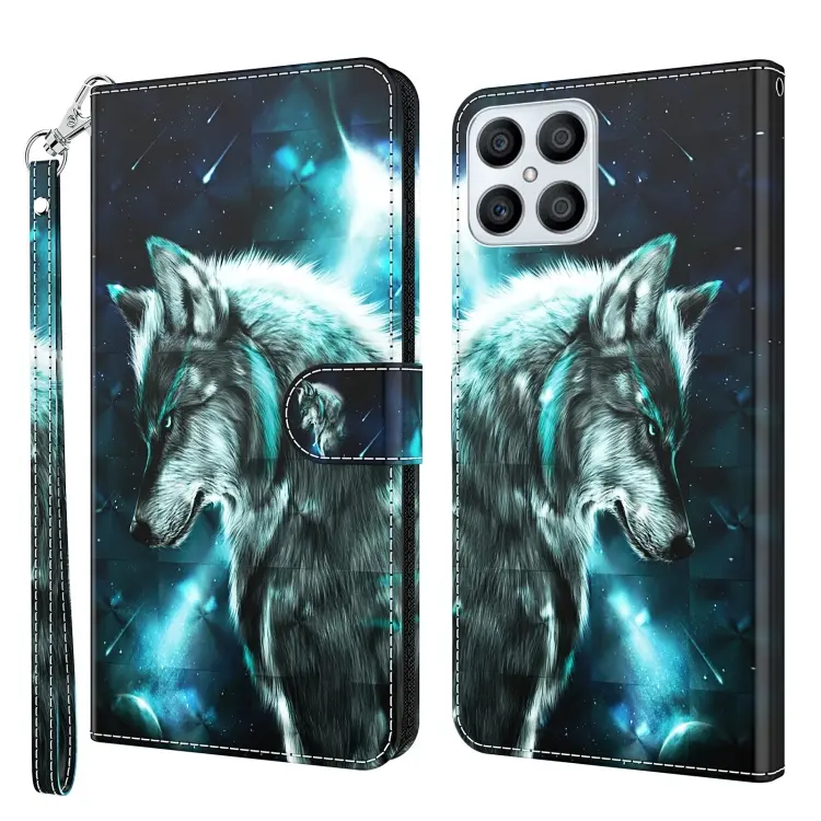 For Honor X8 4G 3D Painting Pattern TPU + PU Phone Case(Wolf)