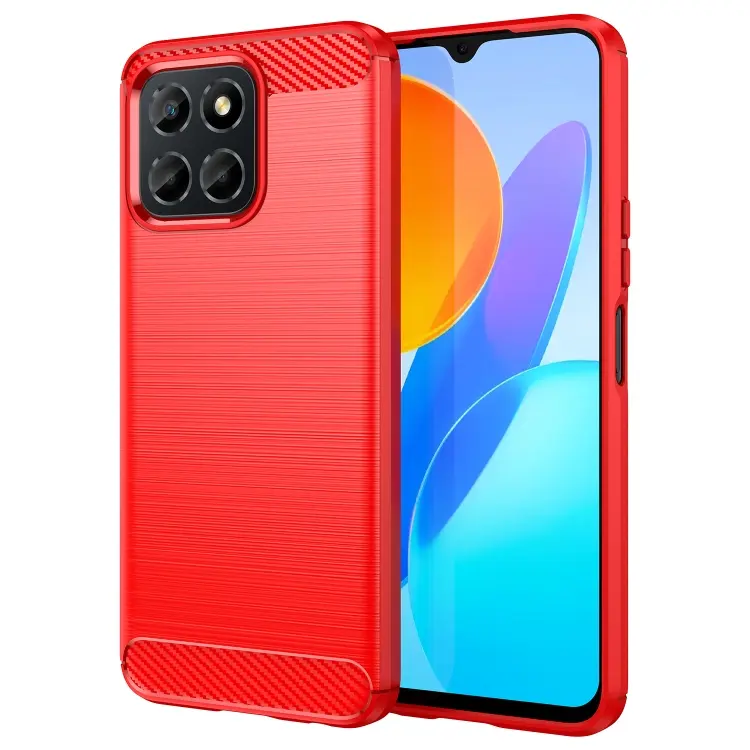 For Honor X8 5G Brushed Texture Carbon Fiber TPU Phone Case(Red)