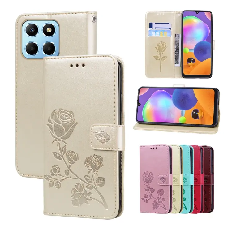 For Honor X8 5G/Play6C 5G/X6 4G/X6S/70 Lite Rose Embossed Flip PU Leather Phone Case(Gold)