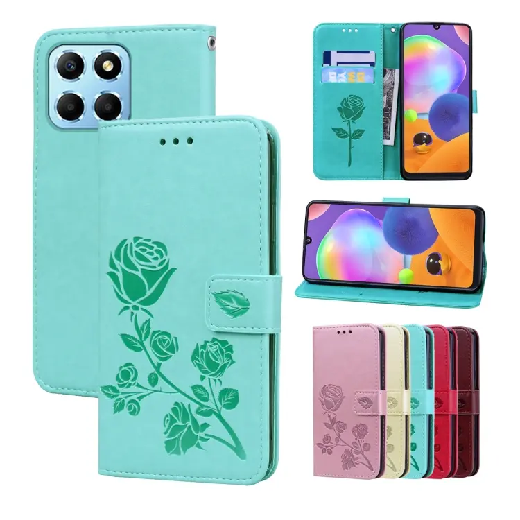 For Honor X8 5G/Play6C 5G/X6 4G/X6S/70 Lite Rose Embossed Flip PU Leather Phone Case(Green)