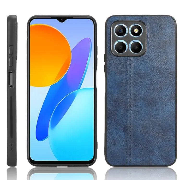 For Honor X8 5G/X6 5G/Play6C Sewing Cow Pattern Skin PC + PU + TPU Phone Case(Blue)