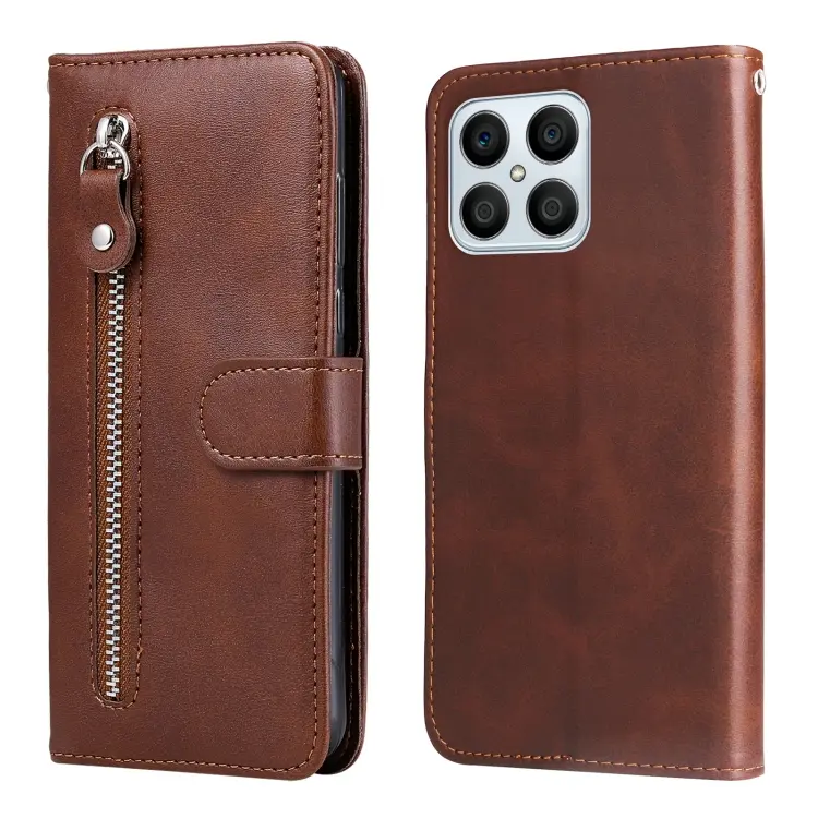 For Honor X8 5G / X6 Calf Texture Zipper Leather Phone Case(Brown)