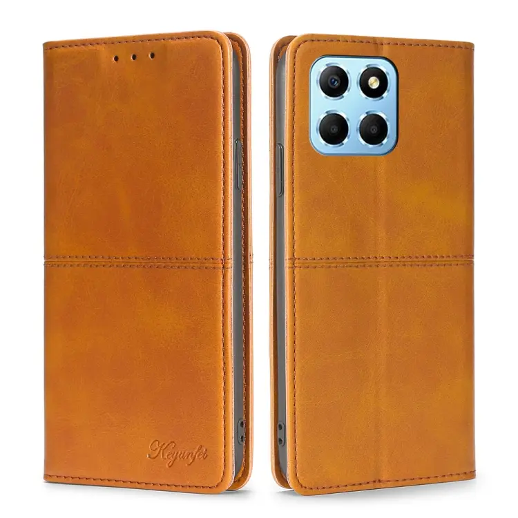 For Honor X8 5G/X6 Cow Texture Magnetic Horizontal Flip Leather Phone Case(Light Brown)
