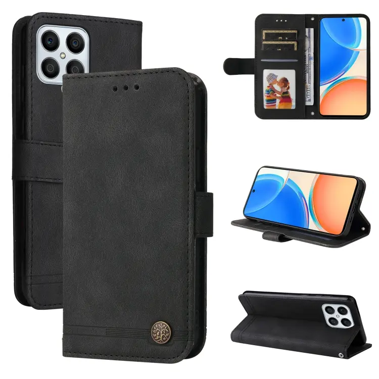 For Honor X8 5G / X6 Skin Feel Life Tree Metal Button Leather Phone Case(Black)