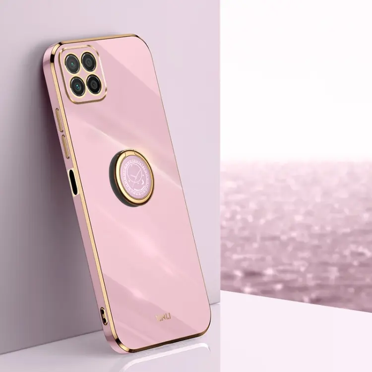 For Honor X8 5G XINLI Straight Edge 6D Electroplate TPU Phone Case with Ring Holder(Cherry Purple)