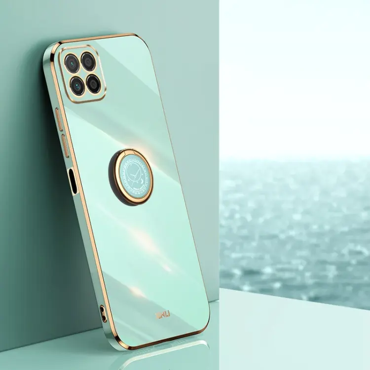 For Honor X8 5G XINLI Straight Edge 6D Electroplate TPU Phone Case with Ring Holder(Mint Green)
