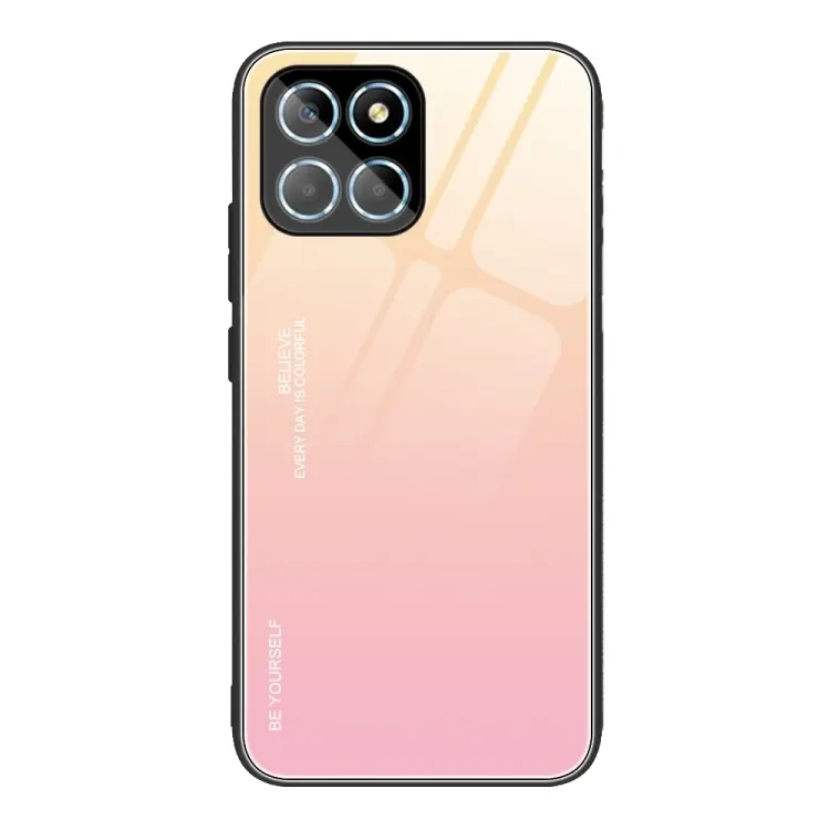 For Honor X8 Gradient Color Glass Phone Case(Yellow Pink)