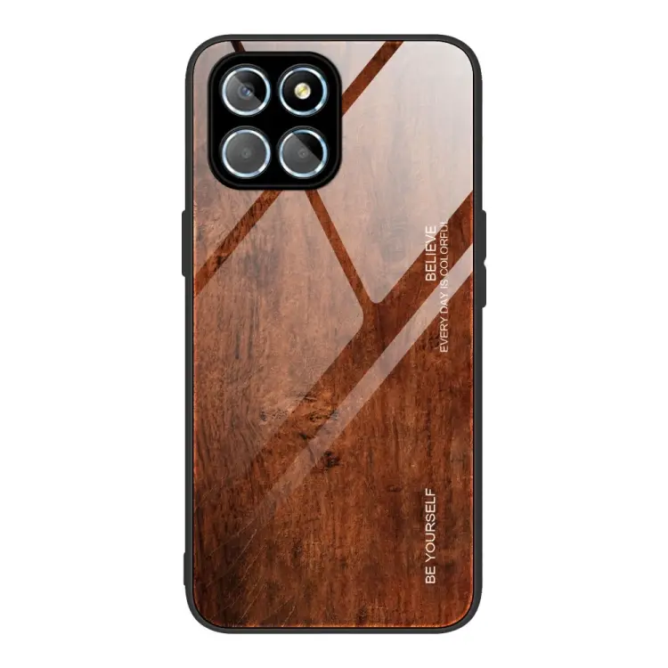For Honor X8 Wood Grain Glass Phone Case(Dark Brown)
