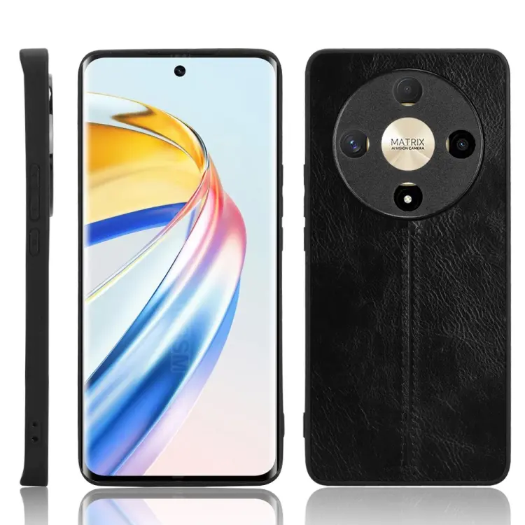 For Honor X9b 5G / Magic6 Lite Cow Pattern Sewing Back Cover Phone Case(Black)
