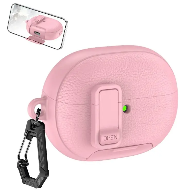 For Huawei FreeBuds Pro 5 Leather Texture Wireless Earphones Case with Hook & Holder(Pink)