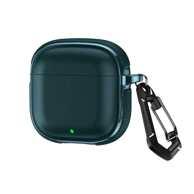 For Huawei FreeBuds SE 3 / SE 2 Split Design Vegan Leather Texture Earphone Protective Case With Metal Hook(Dark Green)