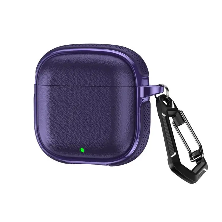 For Huawei FreeBuds SE 3 / SE 2 Split Design Vegan Leather Texture Earphone Protective Case With Metal Hook(Dark Purple)