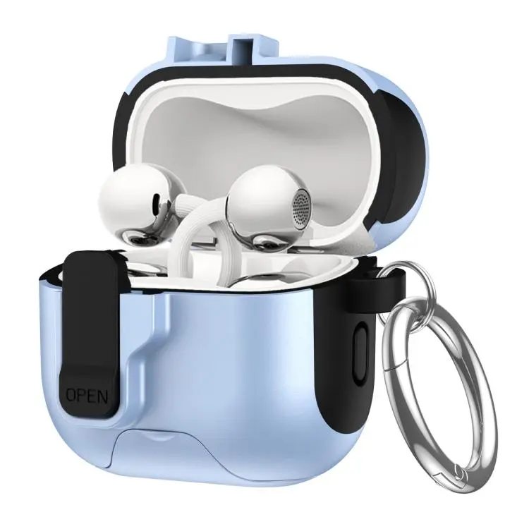 For Huawei FreeClip 2 Automatic Lock Wireless Earphones Case with Hook & Holder(Black Blue)