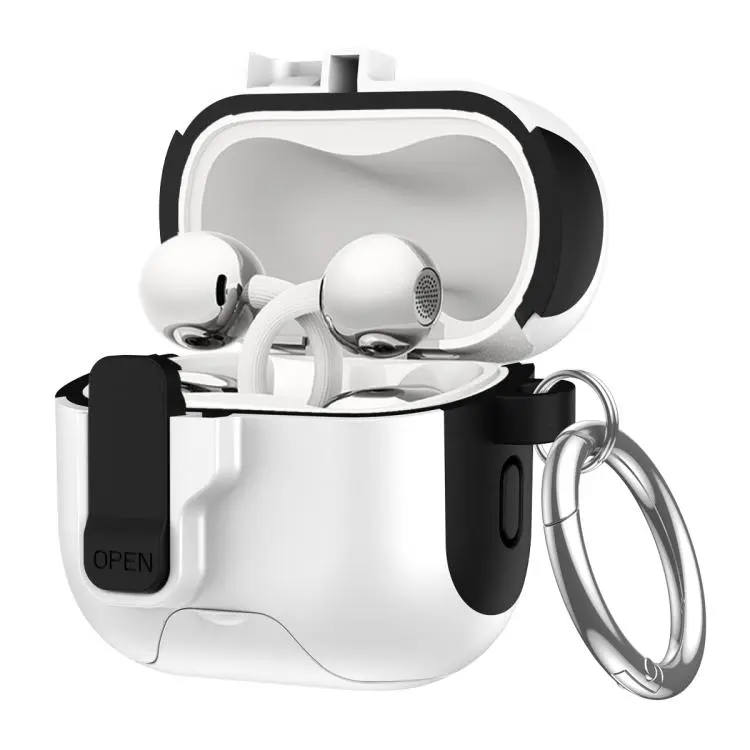 For Huawei FreeClip 2 Automatic Lock Wireless Earphones Case with Hook & Holder(Black White)