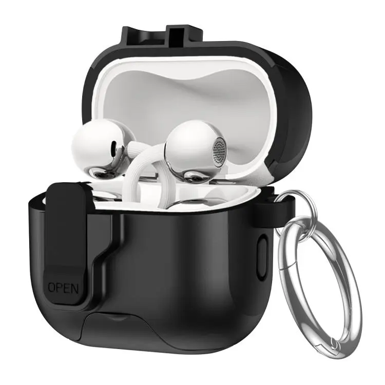 For Huawei FreeClip 2 Automatic Lock Wireless Earphones Case with Hook & Holder(Black)