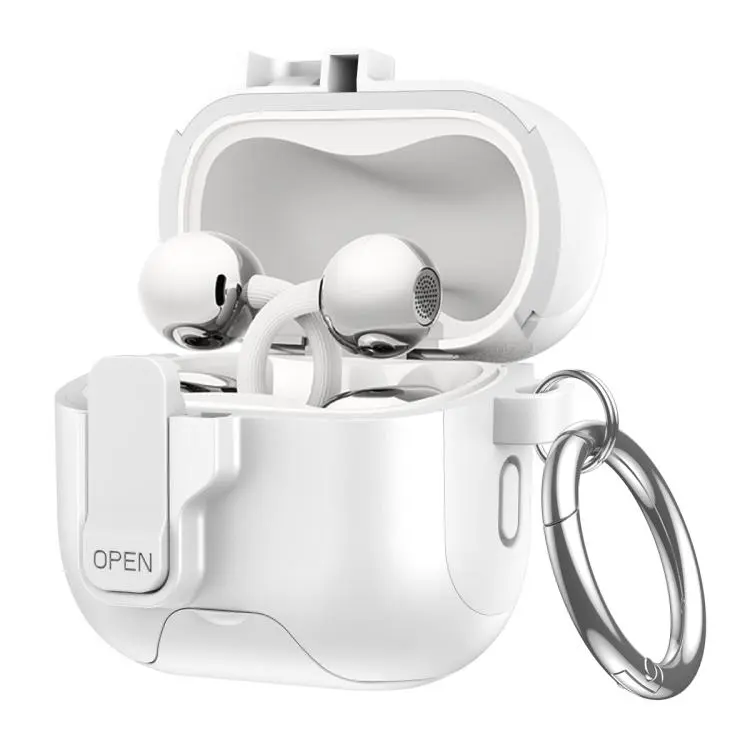 For Huawei FreeClip 2 Automatic Lock Wireless Earphones Case with Hook & Holder(White)