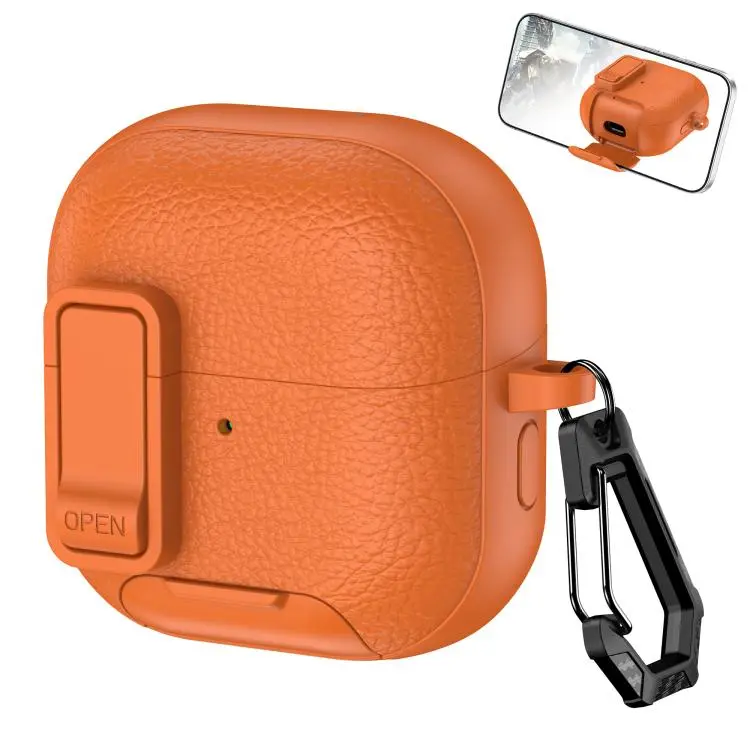 For Huawei FreeClip 2 Leather Texture Wireless Earphones Case with Hook & Holder(Orange)