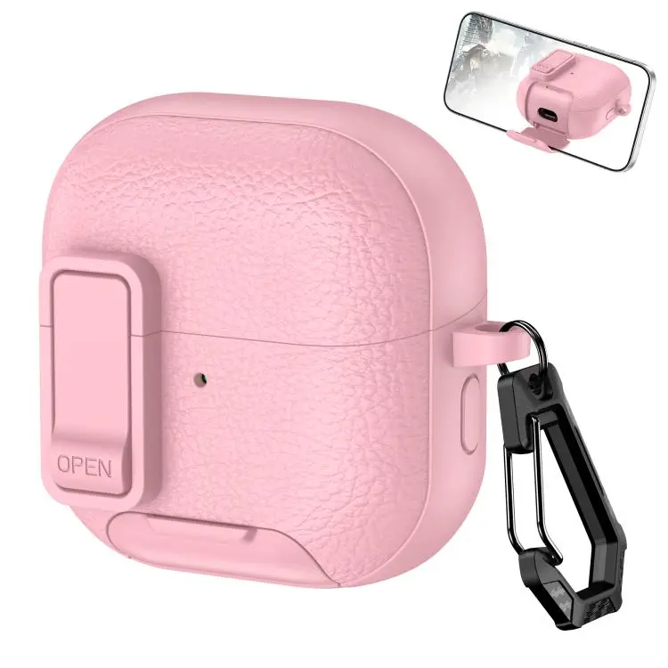For Huawei FreeClip 2 Leather Texture Wireless Earphones Case with Hook & Holder(Pink)