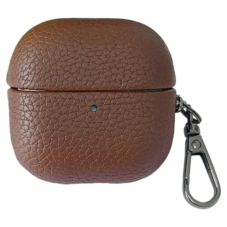 For Huawei FreeClip 2 Litchi Leather Texture Wireless Earphones Case with Hook(Brown)