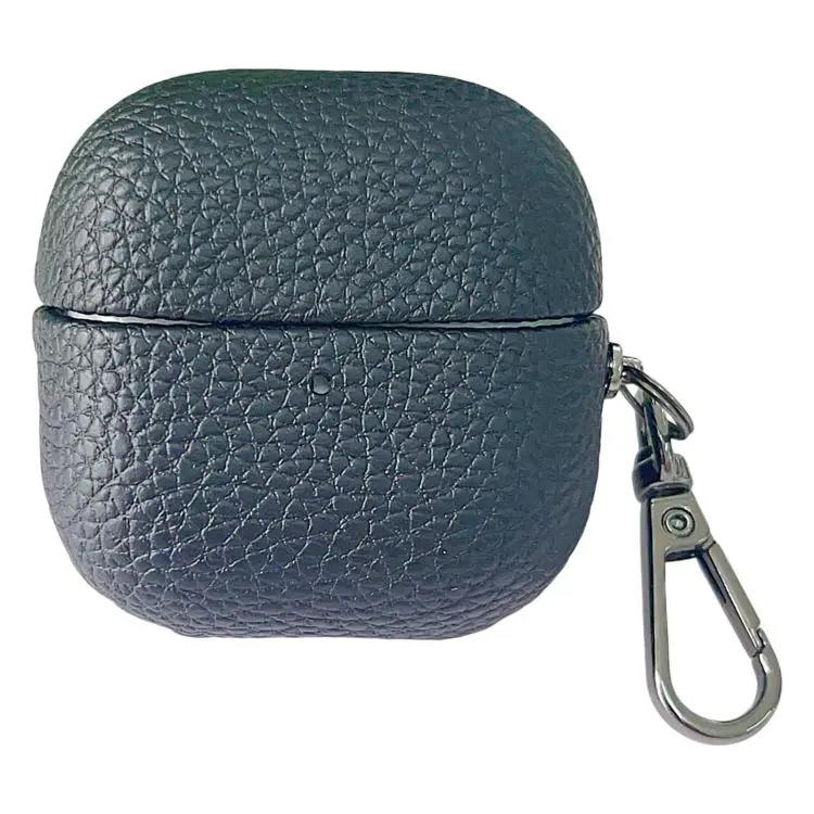 For Huawei FreeClip 2 Litchi Leather Texture Wireless Earphones Case with Hook(Charcoal Gray)
