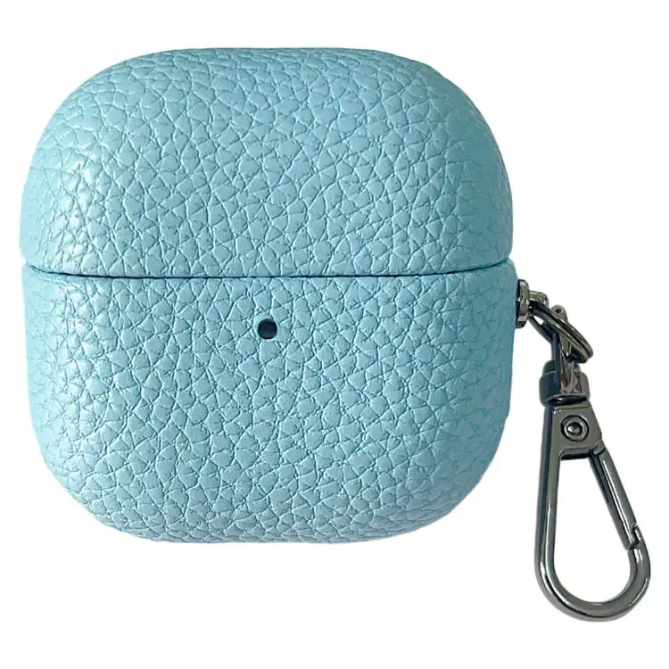 For Huawei FreeClip 2 Litchi Leather Texture Wireless Earphones Case with Hook(Cyan)