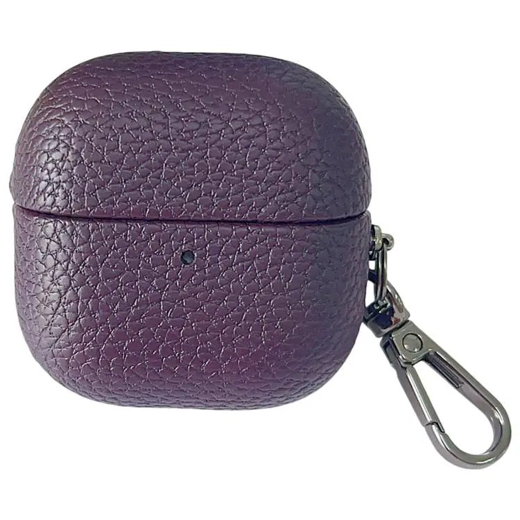 For Huawei FreeClip 2 Litchi Leather Texture Wireless Earphones Case with Hook(Dark Purple)