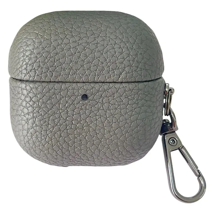 For Huawei FreeClip 2 Litchi Leather Texture Wireless Earphones Case with Hook(Grey)