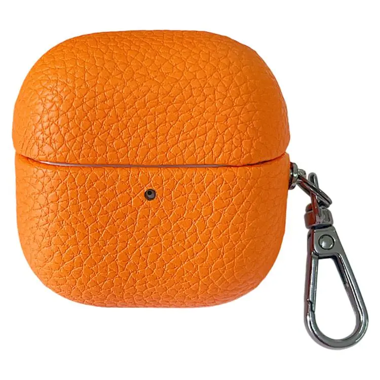 For Huawei FreeClip 2 Litchi Leather Texture Wireless Earphones Case with Hook(Orange)
