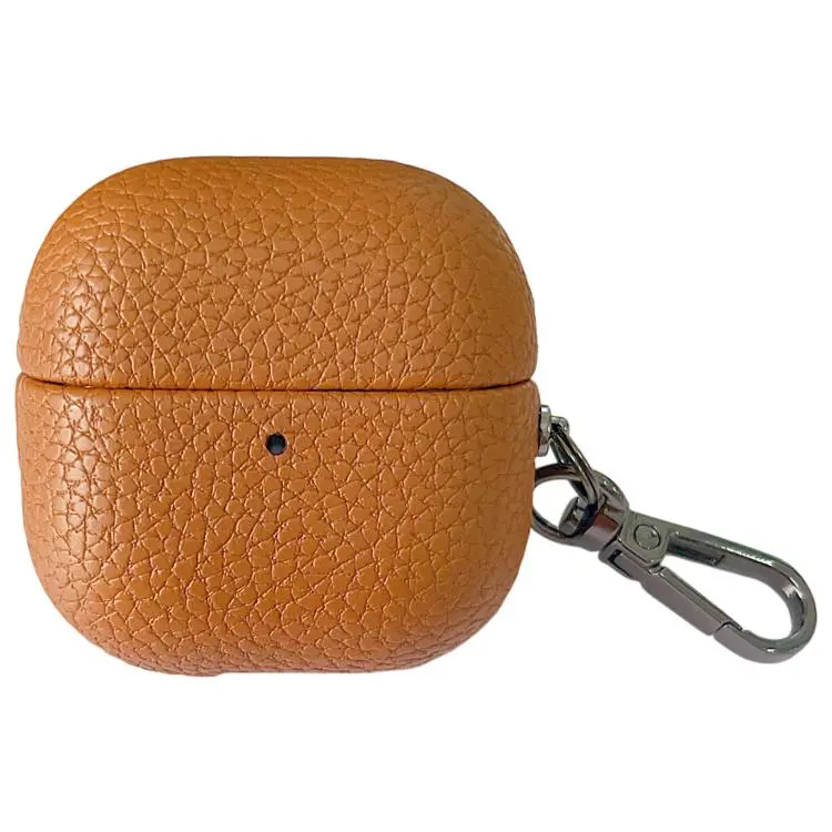 For Huawei FreeClip 2 Litchi Leather Texture Wireless Earphones Case with Hook(Pumpkin)