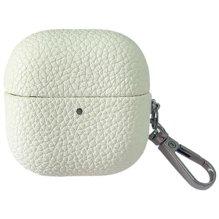 For Huawei FreeClip 2 Litchi Leather Texture Wireless Earphones Case with Hook(White)