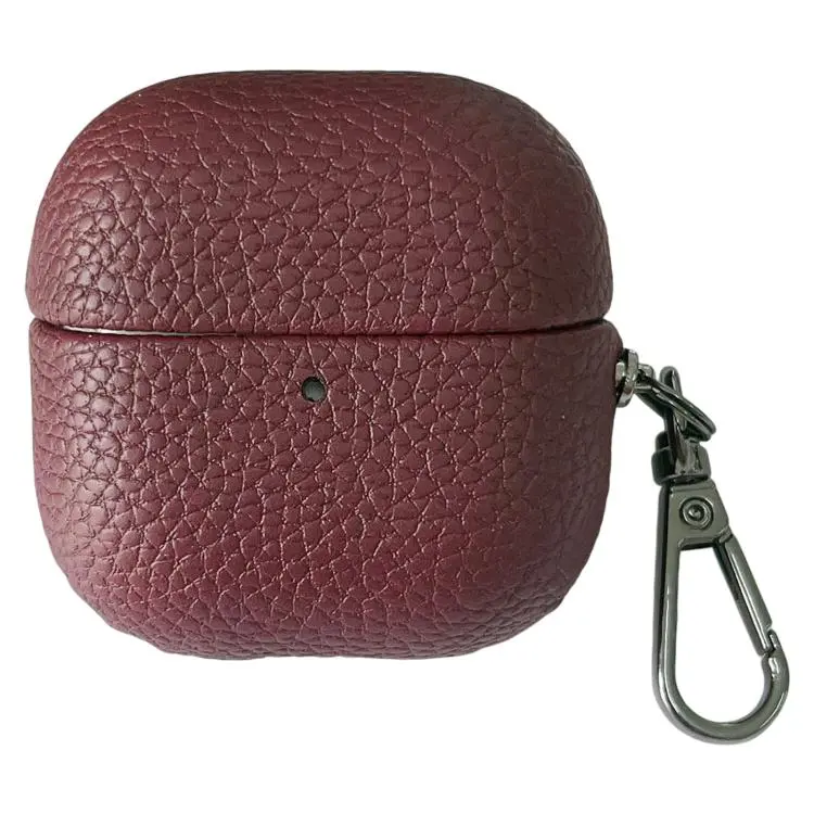 For Huawei FreeClip 2 Litchi Leather Texture Wireless Earphones Case with Hook(Wine)