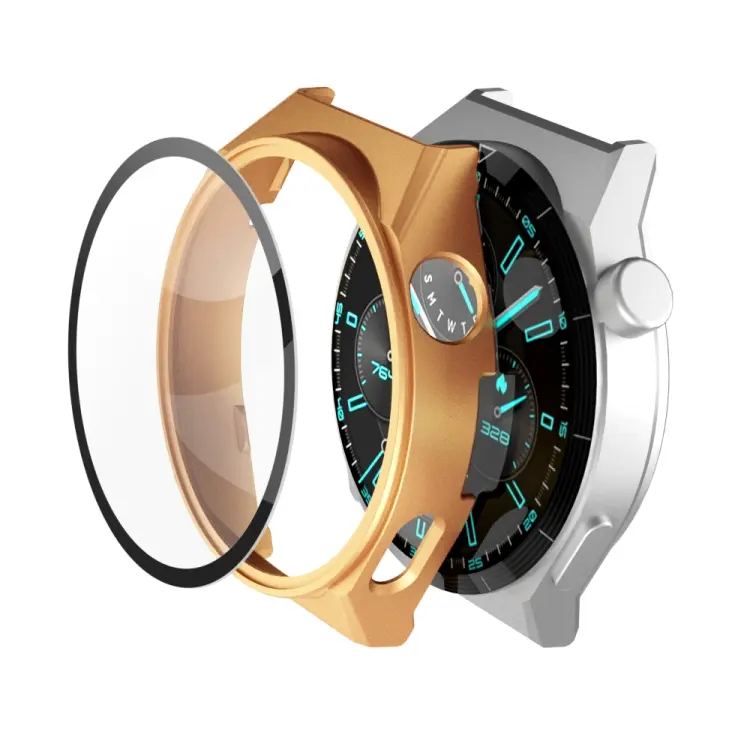 For Huawei GT3 Pro 46mm 2 in 1 PC Frame + Tempered Glass Film Watch Protective Case(Rose Gold)