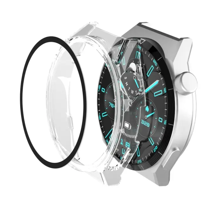 For Huawei GT3 Pro 46mm 2 in 1 PC Frame + Tempered Glass Film Watch Protective Case(Transparent)