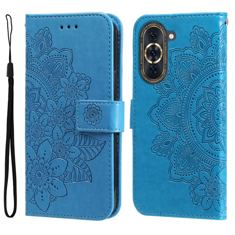 For Huawei nova 10 7-petal Flowers Embossing Leather Phone Case(Blue)