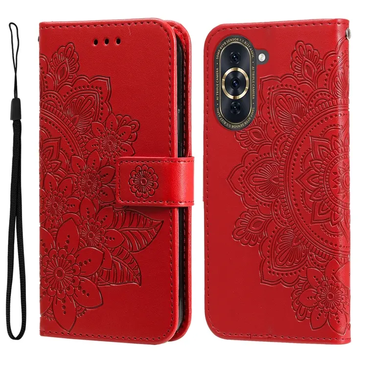 For Huawei nova 10 7-petal Flowers Embossing Leather Phone Case(Red)