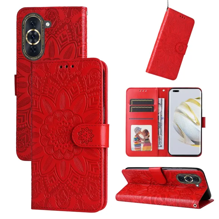 For Huawei nova 10 Embossed Sunflower Leather Phone Case(Red)