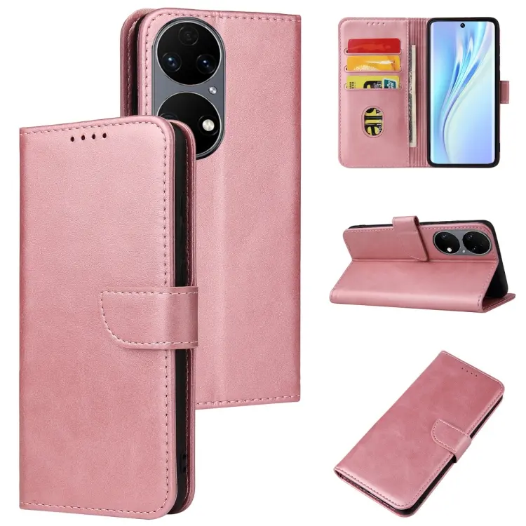 For Huawei P50 Calf Texture Buckle Flip Leather Phone Case(Rose Gold)