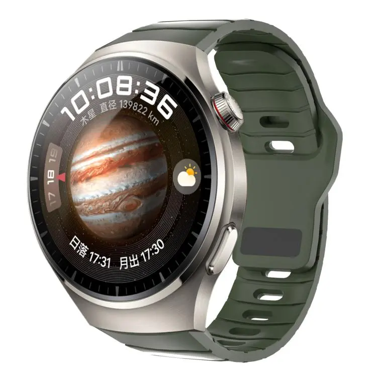 For Huawei Watch 4 Pro Dedicated Connector Armor-Style Reverse Buckle Silicone Watch Band(Green)