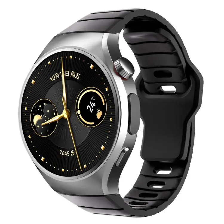 For Huawei Watch 5 42mm Dedicated Connector Armor-Style Reverse Buckle Silicone Watch Band(Black)