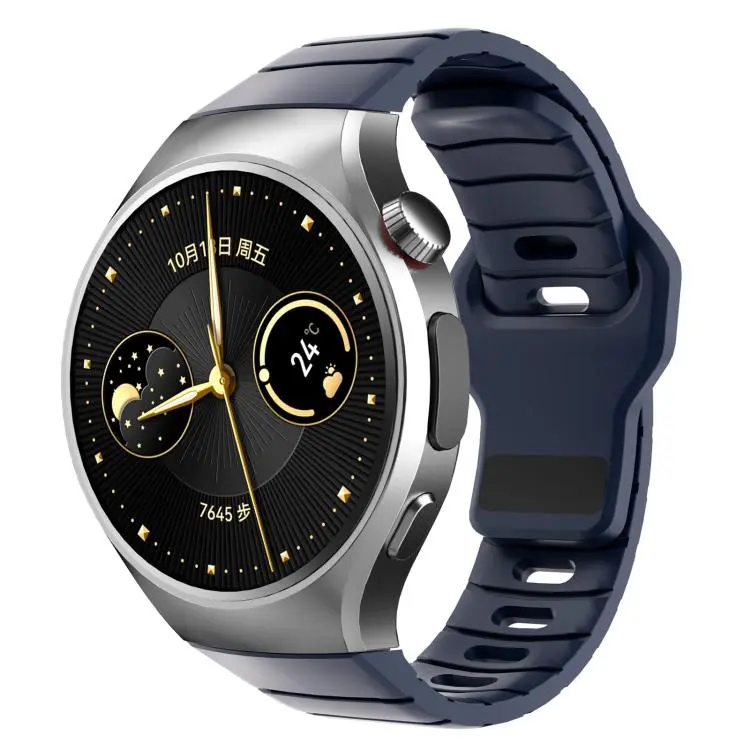 For Huawei Watch 5 42mm Dedicated Connector Armor-Style Reverse Buckle Silicone Watch Band(Blue)