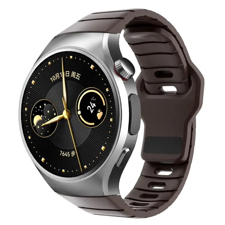 For Huawei Watch 5 42mm Dedicated Connector Armor-Style Reverse Buckle Silicone Watch Band(Brown)