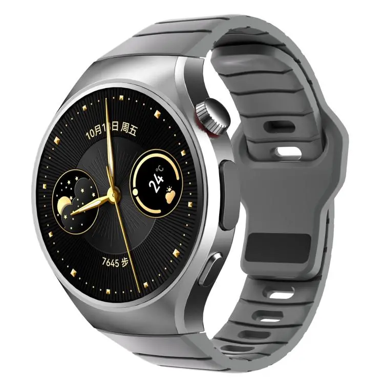 For Huawei Watch 5 42mm Dedicated Connector Armor-Style Reverse Buckle Silicone Watch Band(Gray)