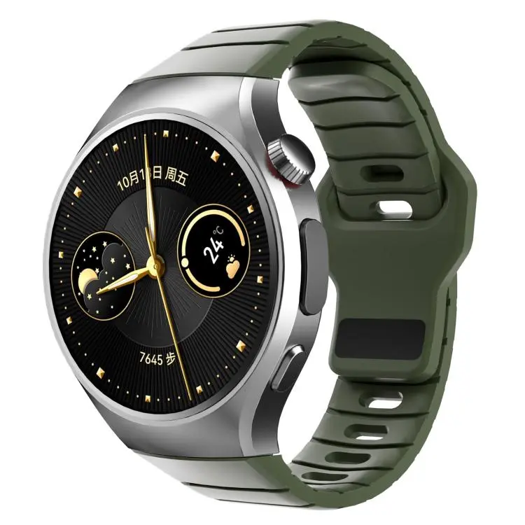 For Huawei Watch 5 42mm Dedicated Connector Armor-Style Reverse Buckle Silicone Watch Band(Green)