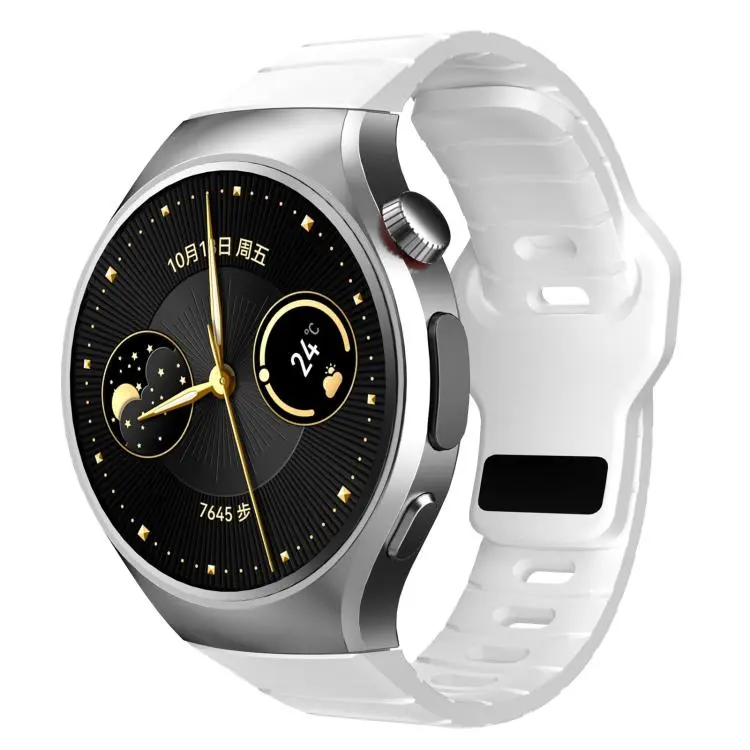 For Huawei Watch 5 42mm Dedicated Connector Armor-Style Reverse Buckle Silicone Watch Band(White)