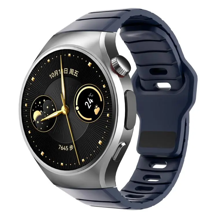 For Huawei Watch 5 46mm Dedicated Connector Armor-Style Reverse Buckle Silicone Watch Band(Blue)