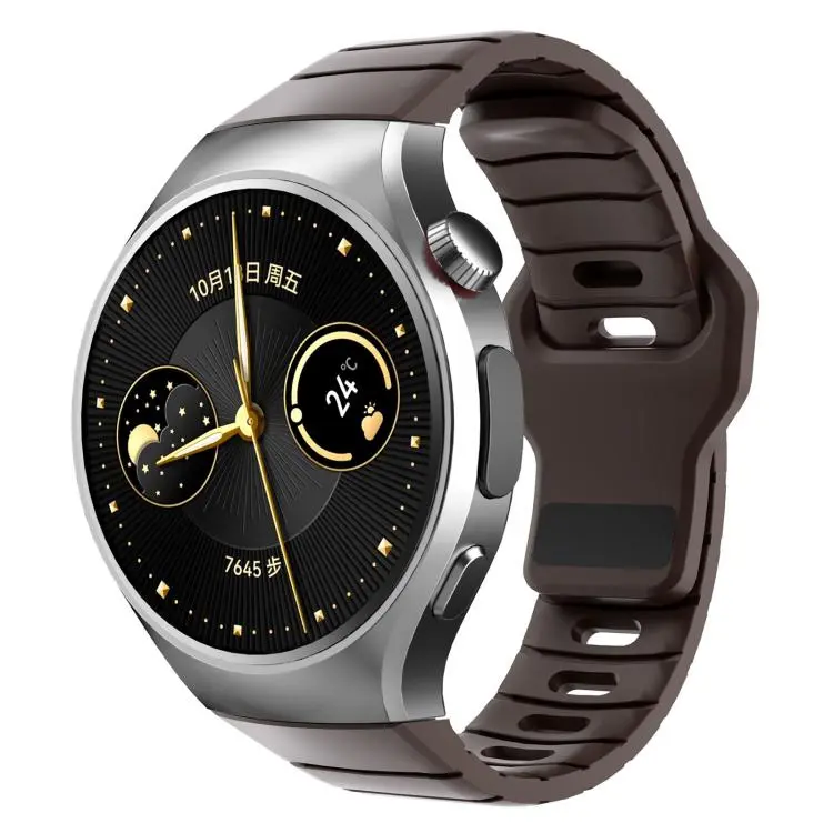 For Huawei Watch 5 46mm Dedicated Connector Armor-Style Reverse Buckle Silicone Watch Band(Brown)